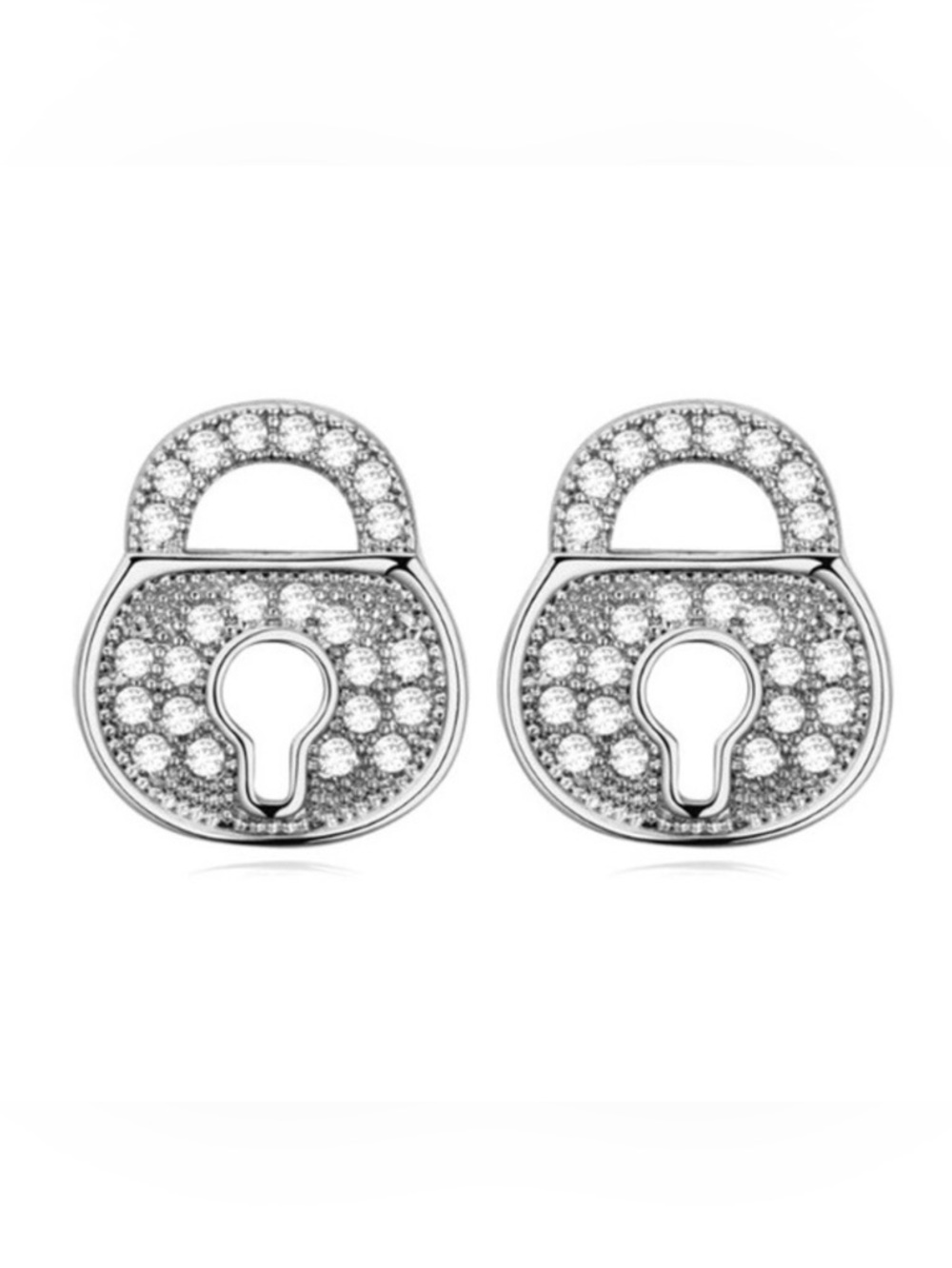 Pave Cubic Zirconia Lock Stud Earrings